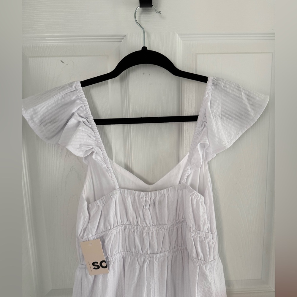 NWT SO white dress Seersucker midi flutter sleeve milkmaid dress size medium - Picture 7 of 16